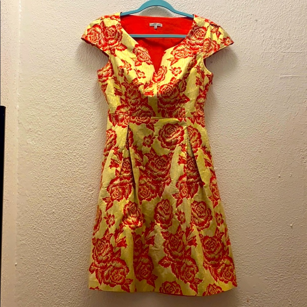 Scarlet & Gold Brocade Cocktail Party Dress NWOT